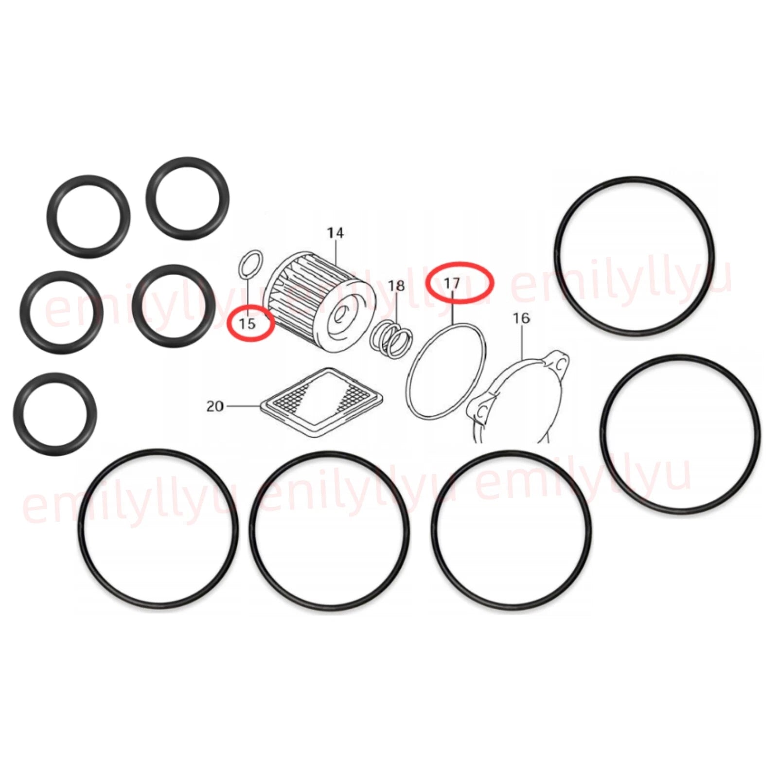 Set of 5 Oil Filters with O-rings for Suzuki (16510-05240, 09280-13004/54001/60005)