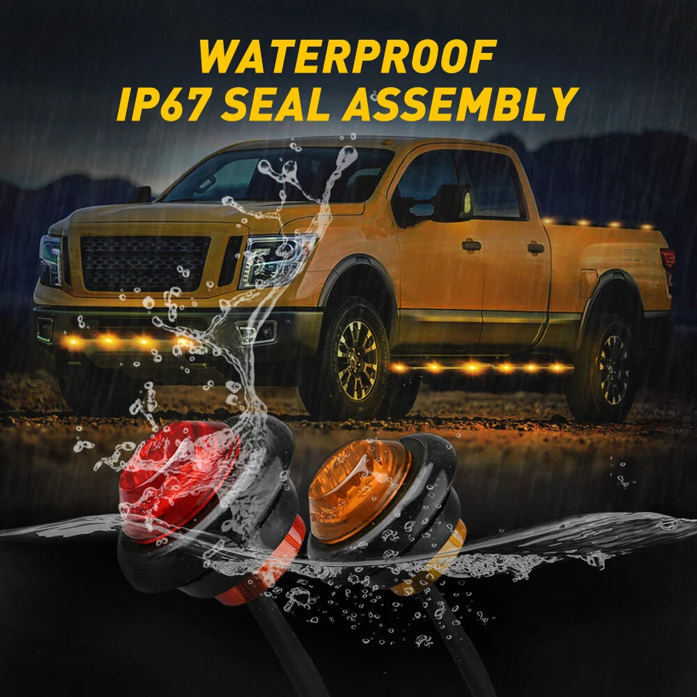 Set of 2 Amber LED Round Side Marker Lights for Trailer RV