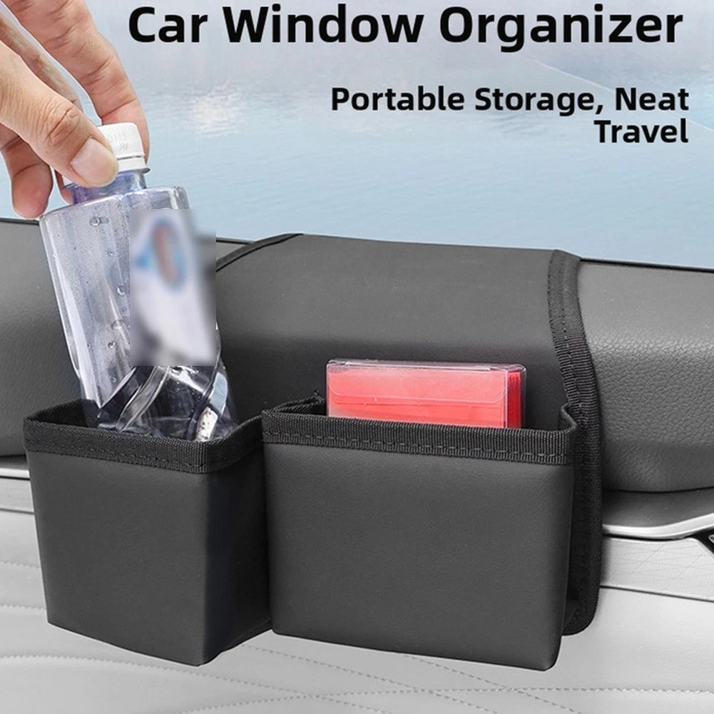 Car Window Storage Bag for Vehicle Side Door Organizer (Leather, Waterproof)