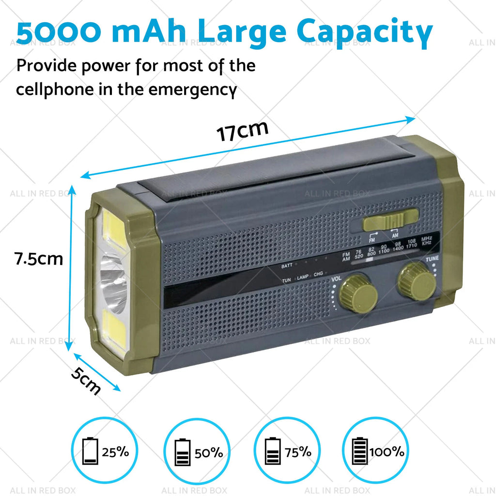 5000mAh Solar Hand Crank Radio Power Bank Flash Light for Emergency Use