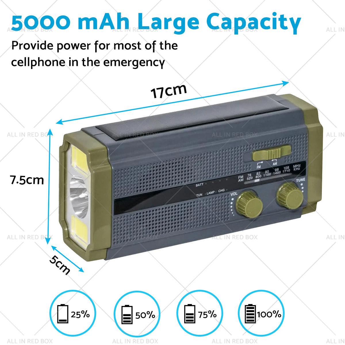 5000mAh Solar Hand Crank Radio Power Bank Flash Light for Emergency Use