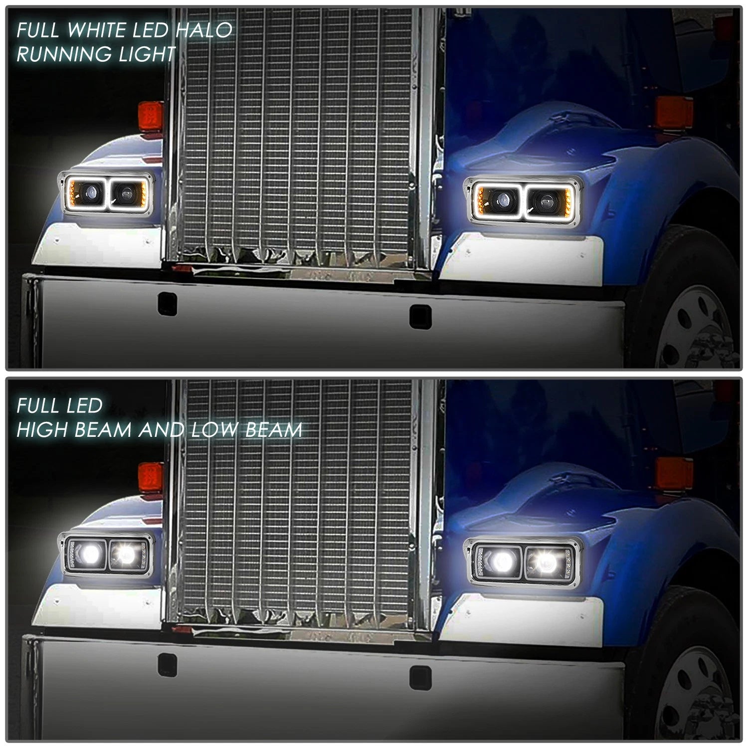 Full LED DRL Signal Projector Headlights for Freightliner Kenworth (1981–2019)