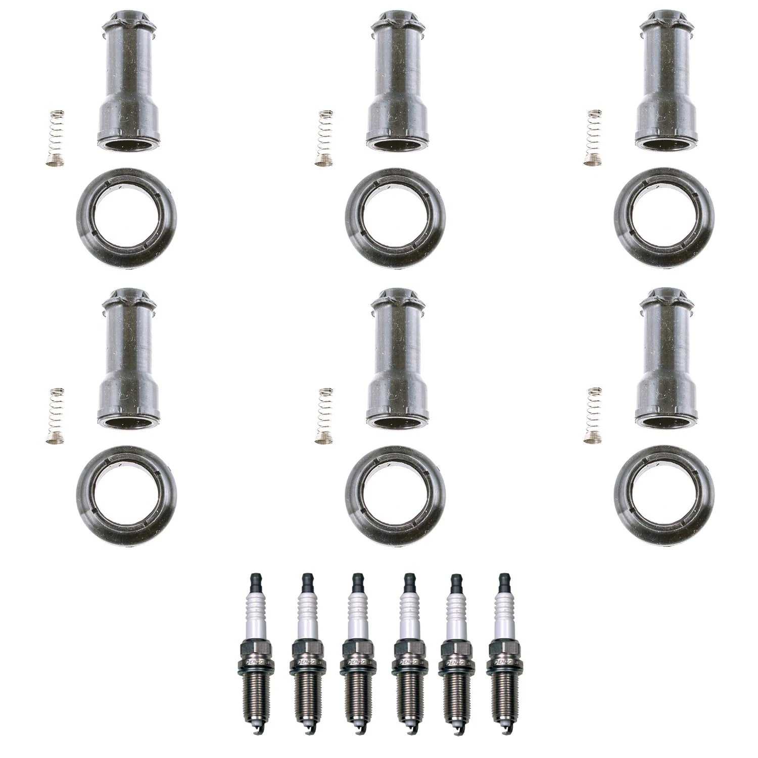 Set of 6 Denso Iridium Spark Plugs & Coil Boots for Lexus GS LS 400 (1991–2000)