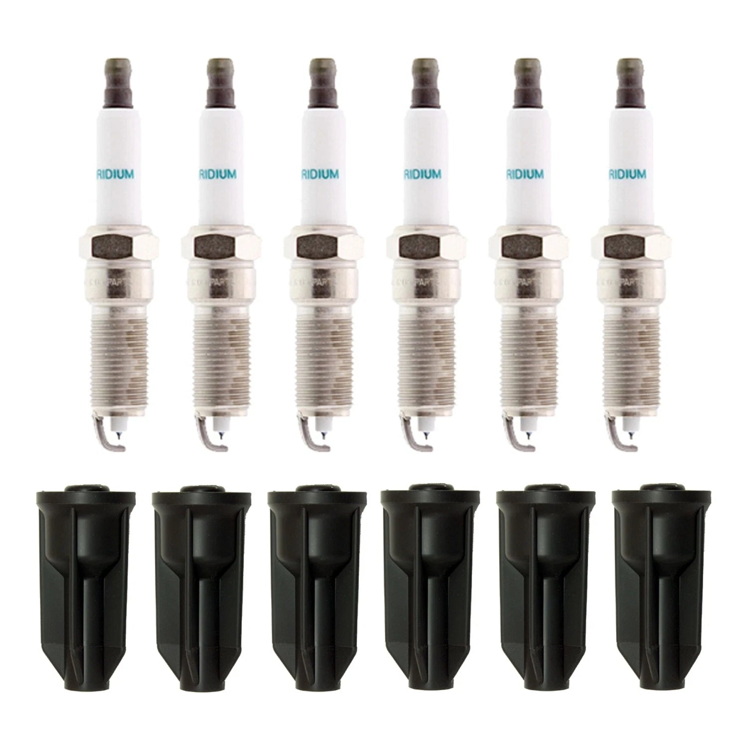 Set of 6 Iridium Spark Plugs & Ignition Coil Boots for Ascender Envoy Rainier