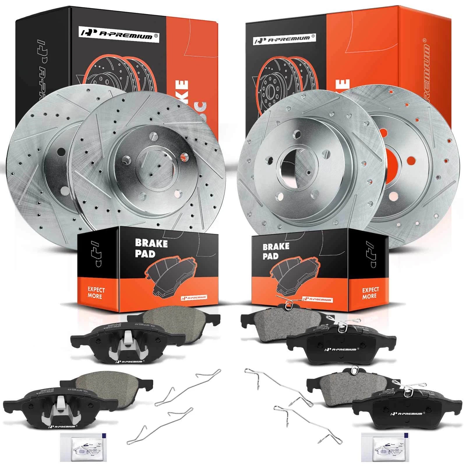 Set of 4 Drilled Disc Rotors & Brake Pads for Ford Focus (2012–2018)