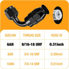 6AN Swivel PTFE Hose End Fittings Adapter 90 Degree for Fuel Hose Line