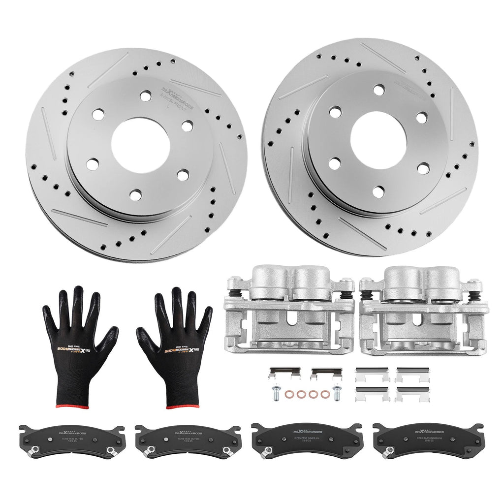 Front Drilled Rotors Brake Calipers Pads Kit for Cadillac Escalade (2002–2020)