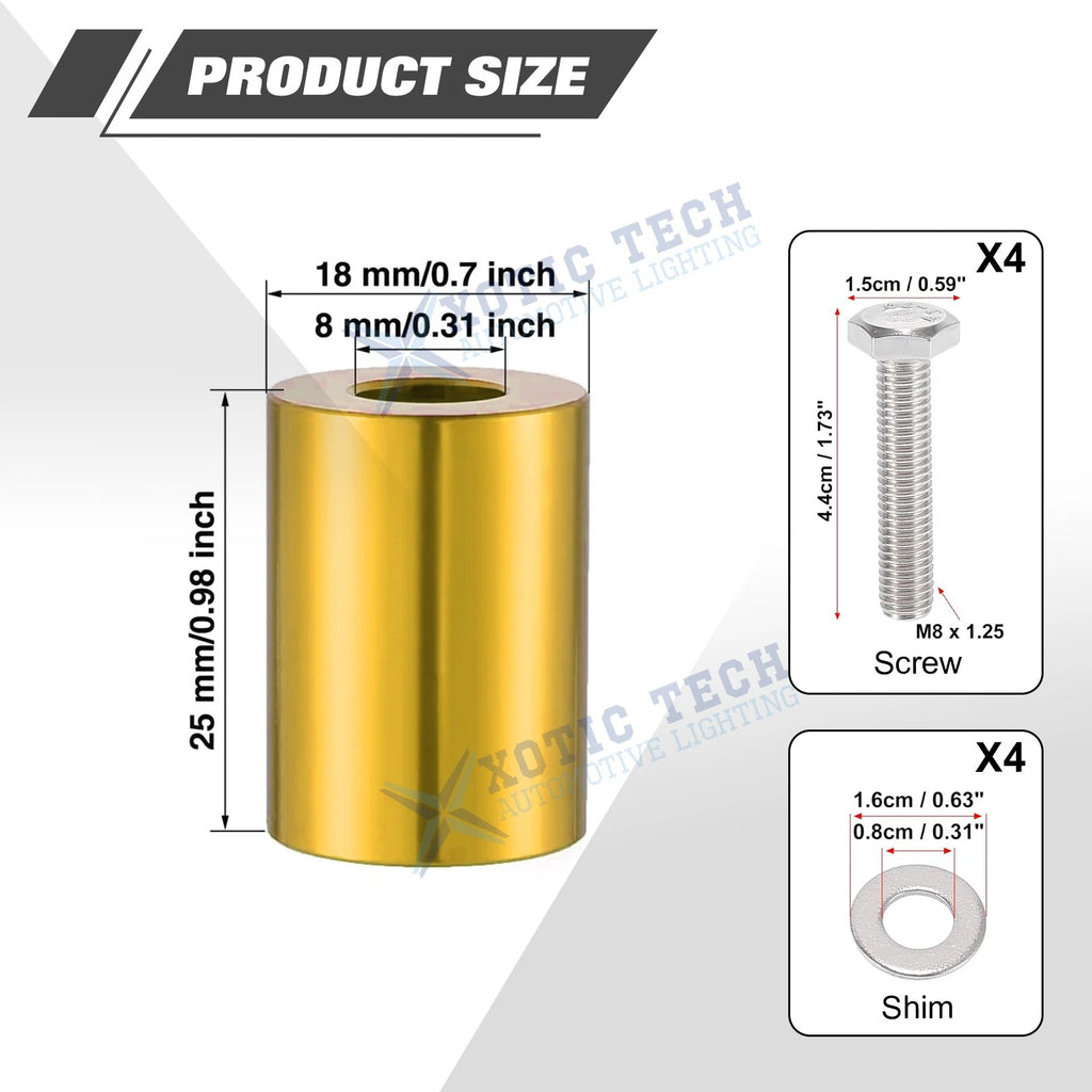 Engine Hood Vent Spacer Riser Kit for Gold for 8mm Bolt Aluminum Alloy (-)