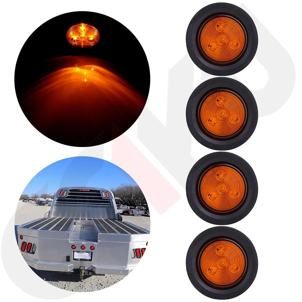 4X Amber 2.5" Round LED Brake Running Tail Light Turn Signal Lamps