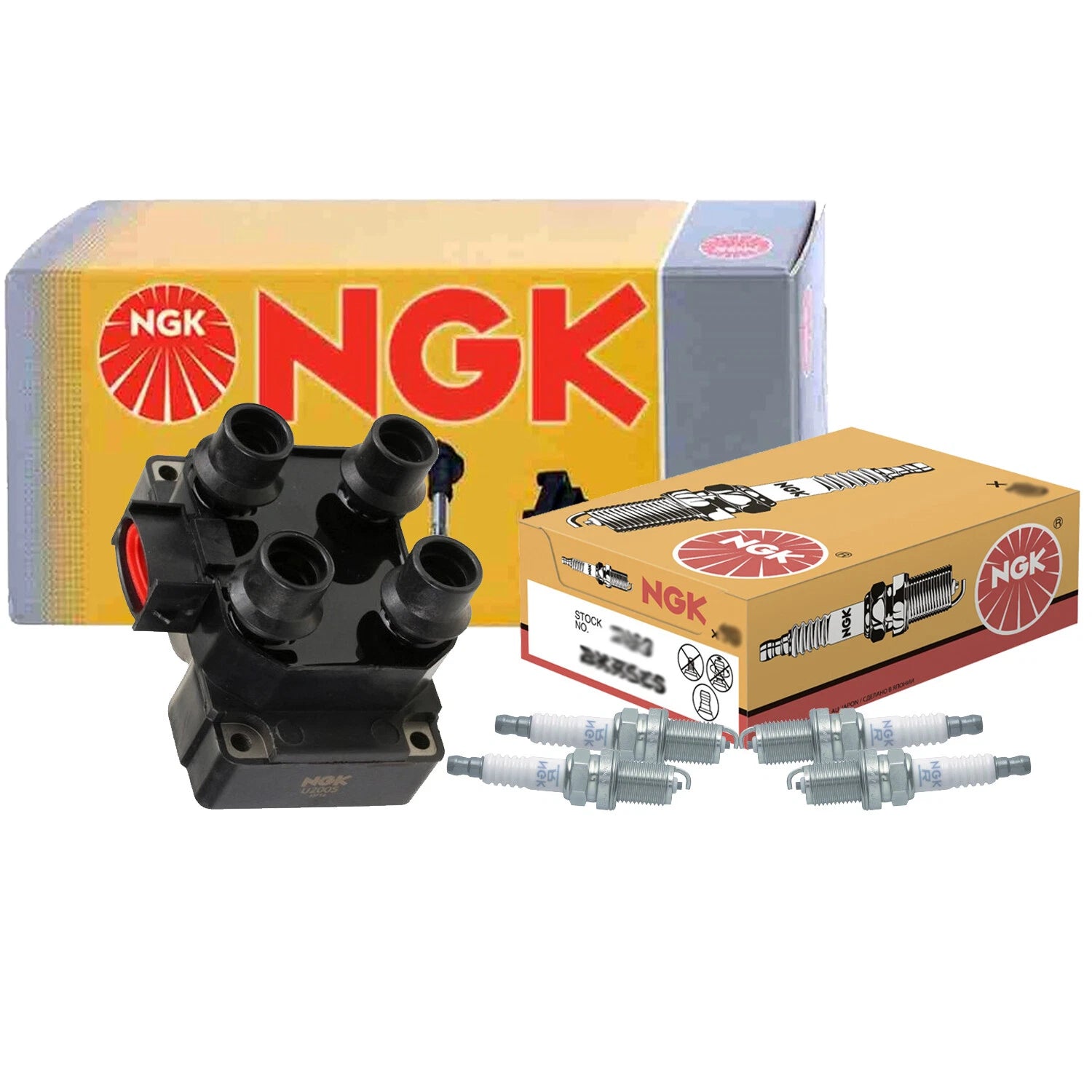 NGK DIS Ignition Coil & 4 Spark Plugs Kit for Mazda 2.0 L4