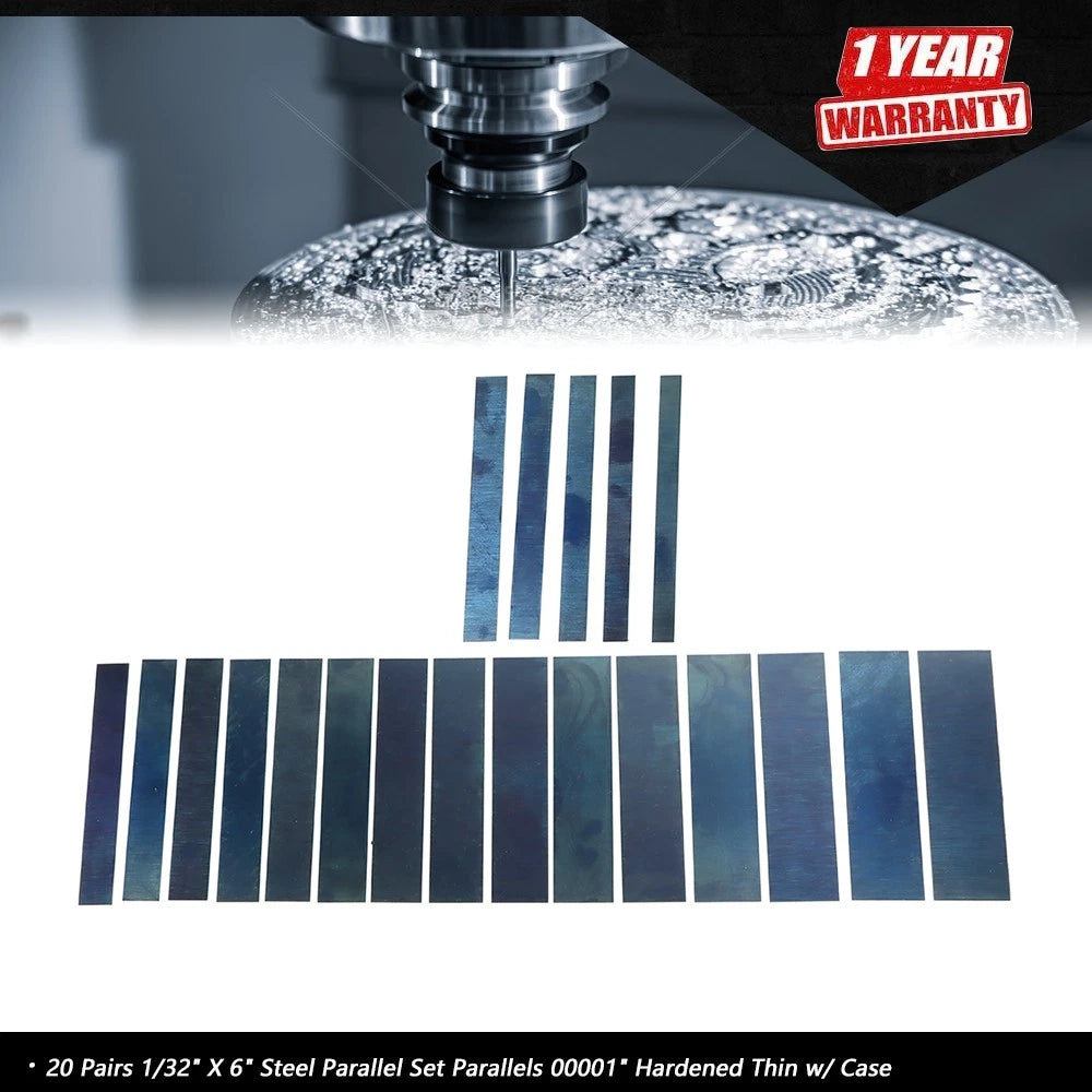 Set of 20 Steel Parallels 1/32" X 6" Hardened with Case