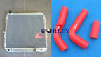 Aluminum Radiator & Red Silicone Hose for Toyota Surf Hilux LN130 (1989-1997)