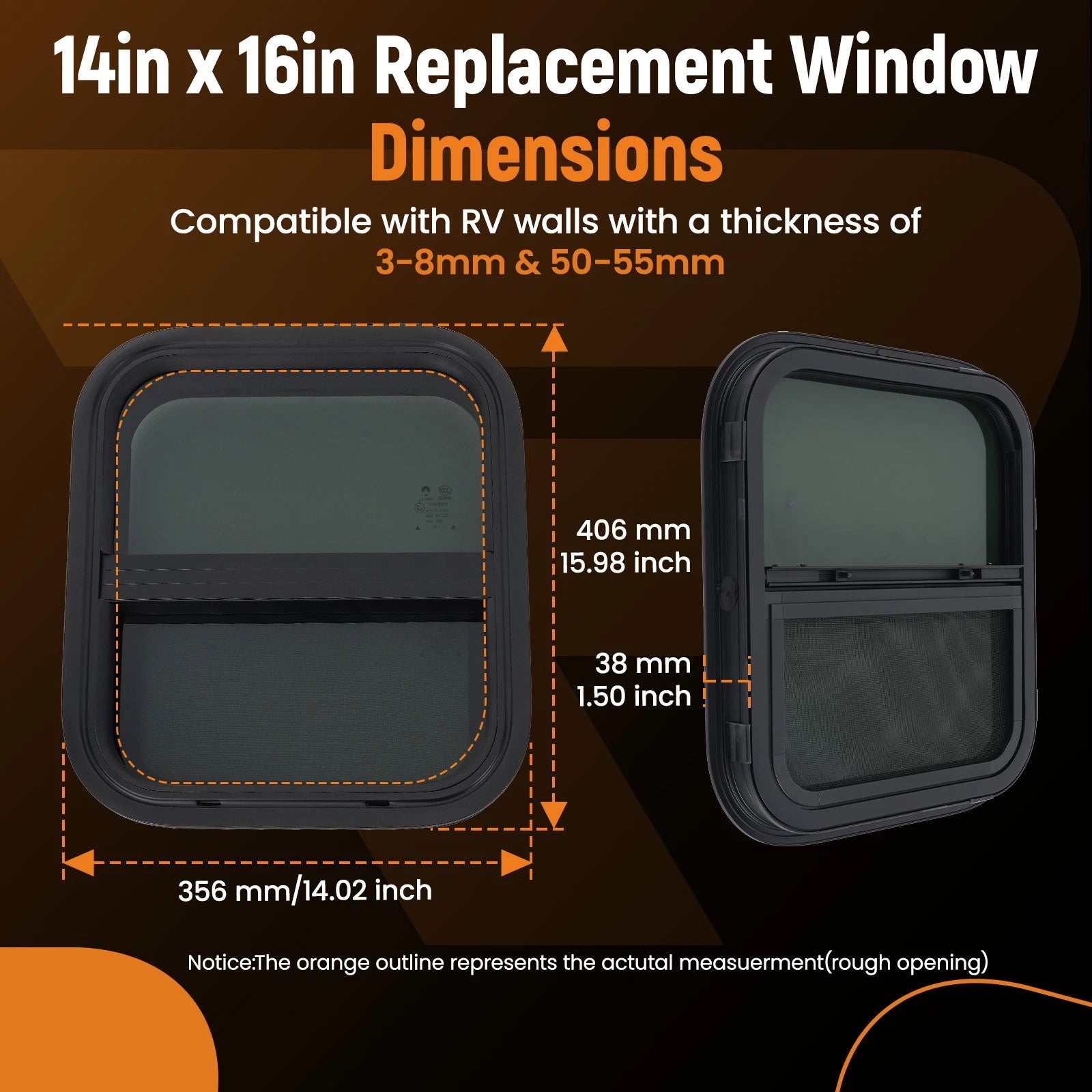 14" x 16" Vertical Push Pull RV Window for RV/Camper/Trailer/Food Truck