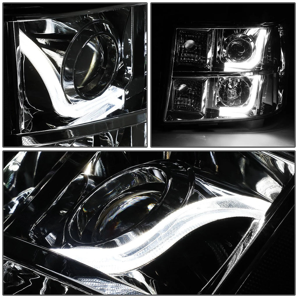 Smoked Clear Signal 3D LED Bar Projector Headlights for GMC Sierra (2007–2014)