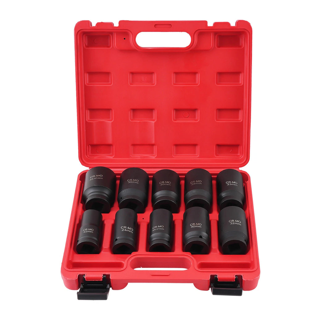10pcs 6-Point Drive Deep Impact Socket Set Metric 22mm-24mm-27mm-41mm