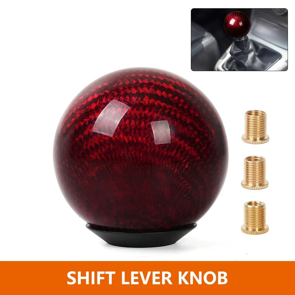 Red Carbon Fiber Round Ball Gear Shift Knob Universal