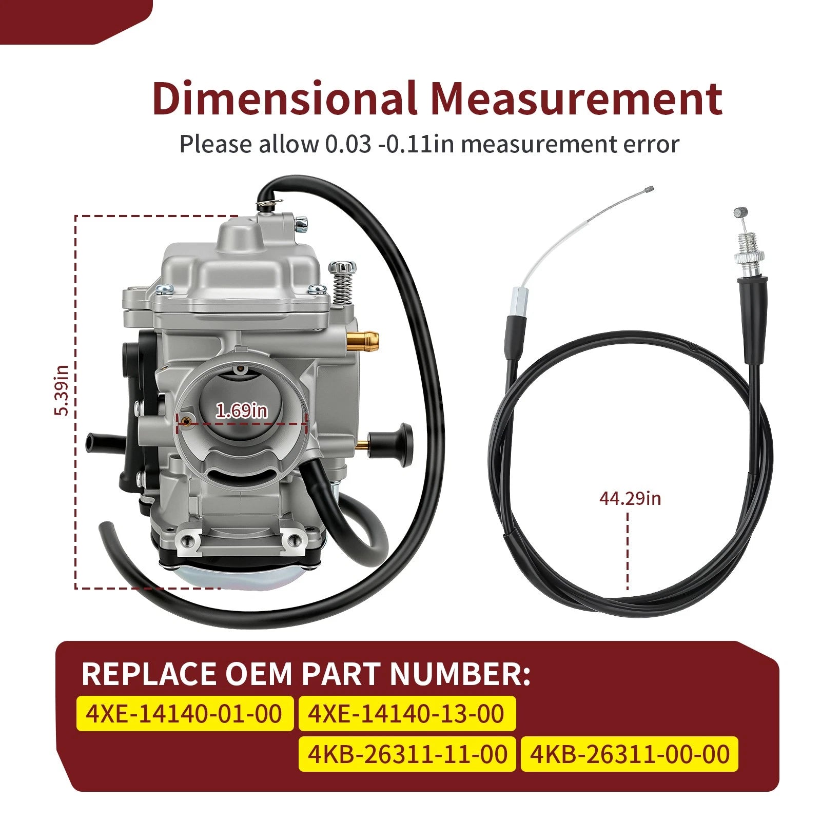Carburetor & Throttle Cable for Yamaha Bear Tracker 250, Wolverine 350 (1999–2006)