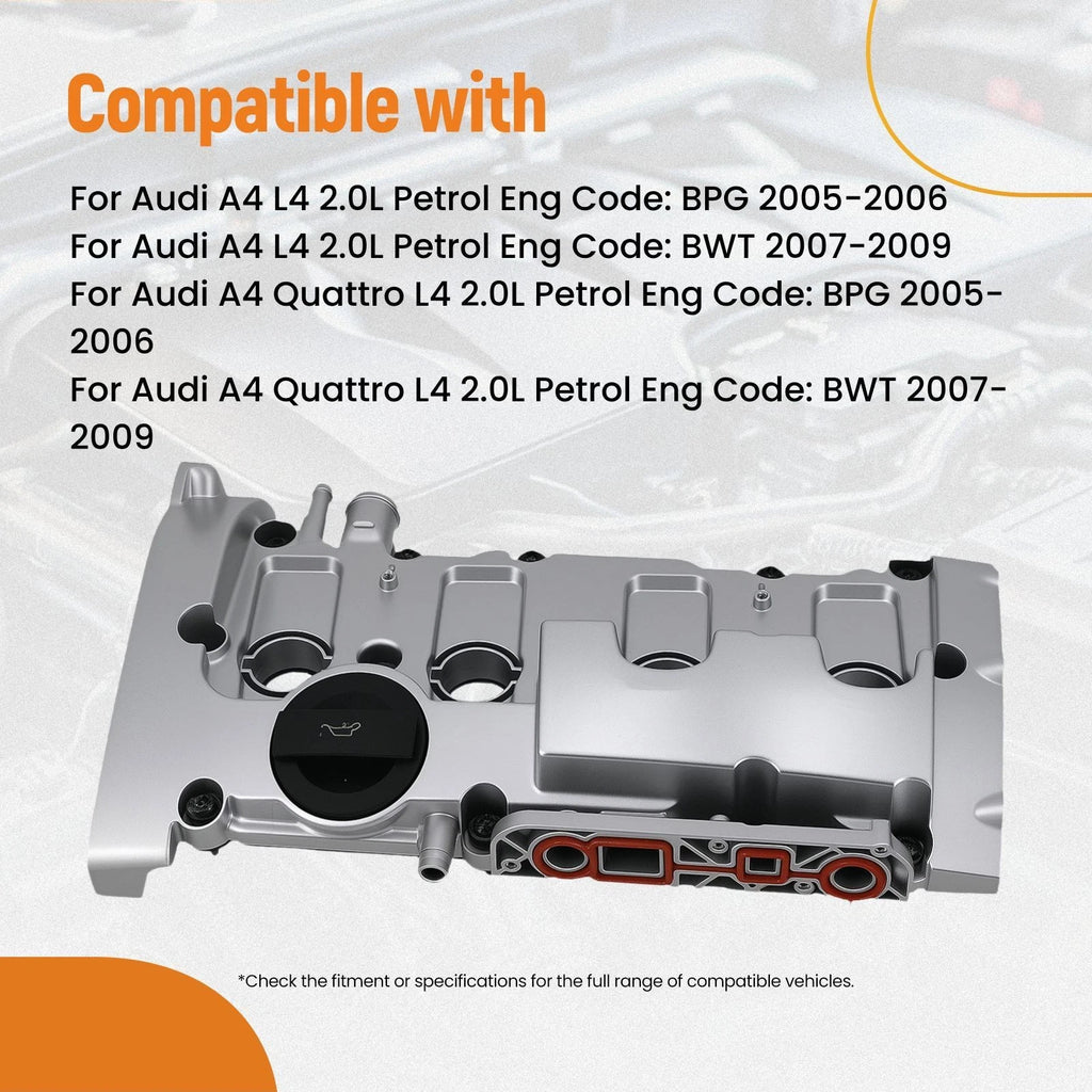 Engine Valve Cover w/ Gasket Set for Audi A4 Quattro 2.0L BPG BWT (2005–2009)