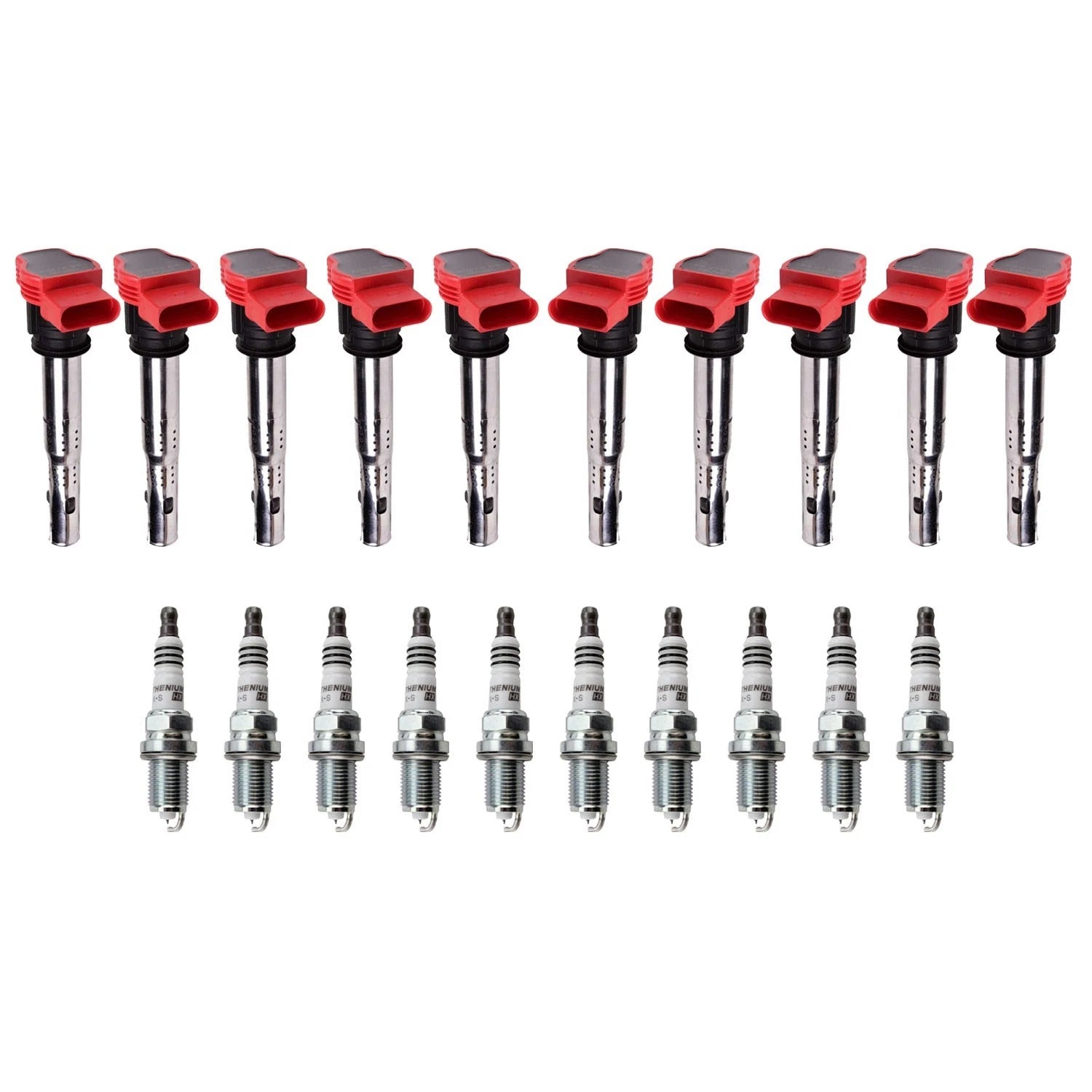 Set of 10 Ignition Coils & NGK Ruthenium HX Spark Plugs for Audi R8 (2009–2015)