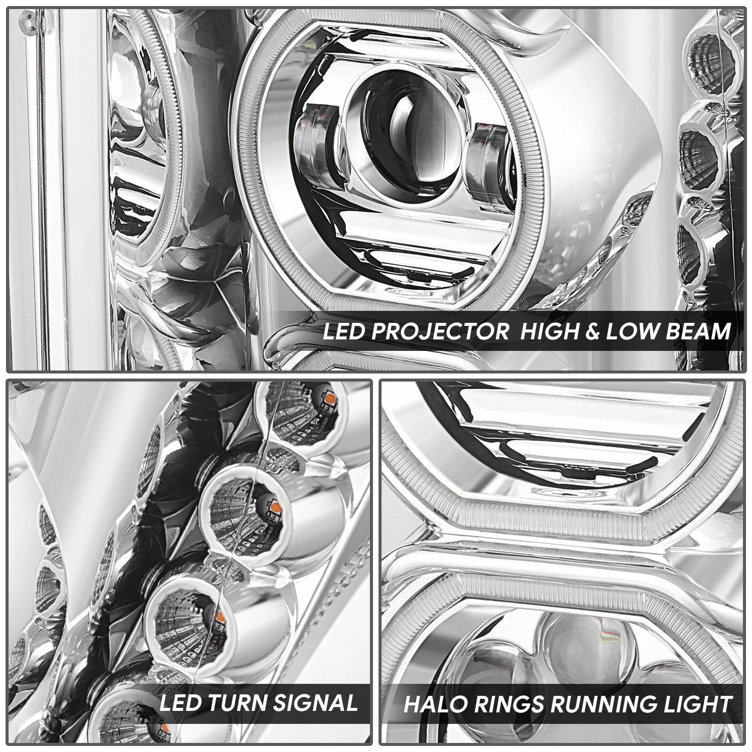Chrome Housing Amber Corner Projector Headlights for Ford F-250 Super Duty (2011–2016)