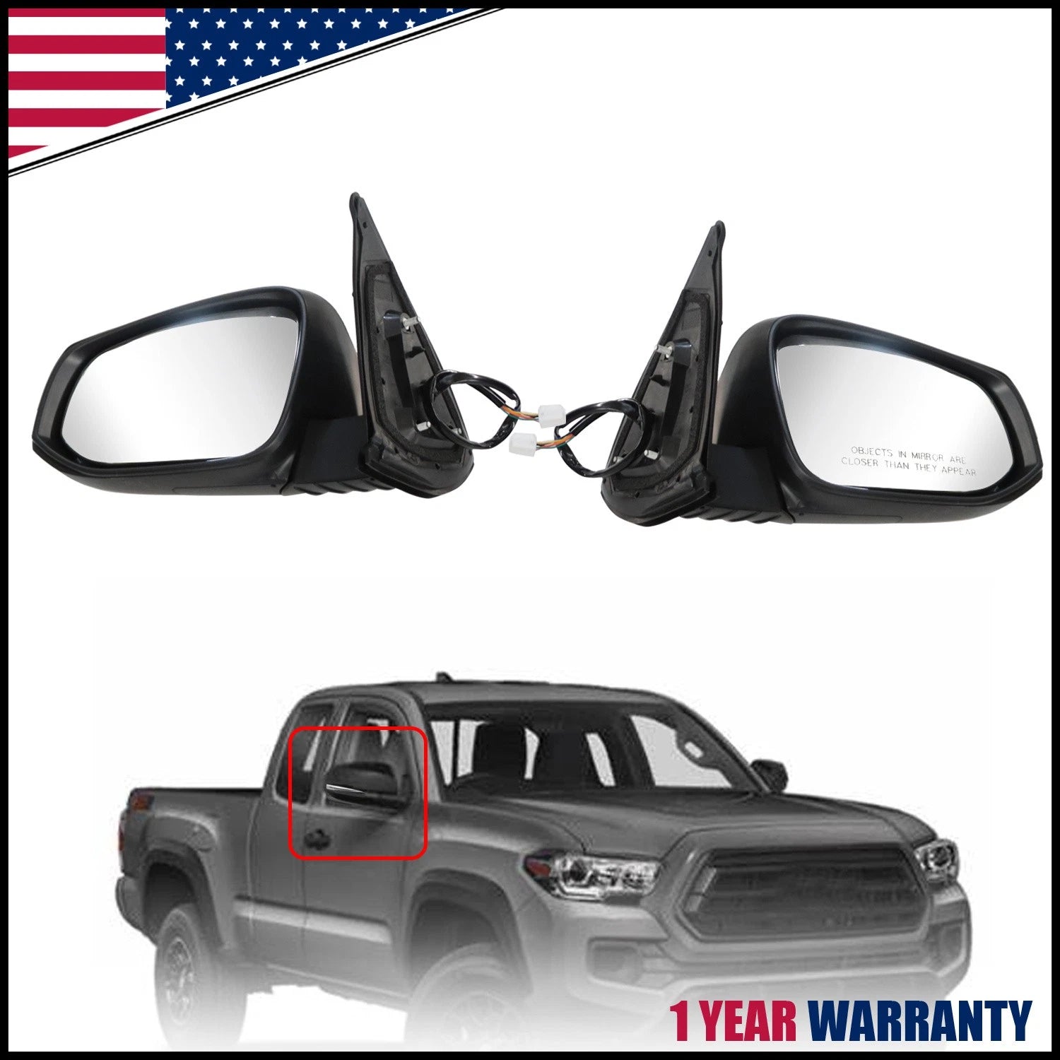 LH & RH Black Powered Heated Mirror with Signal Light for Toyota Tacoma (2016–2021)