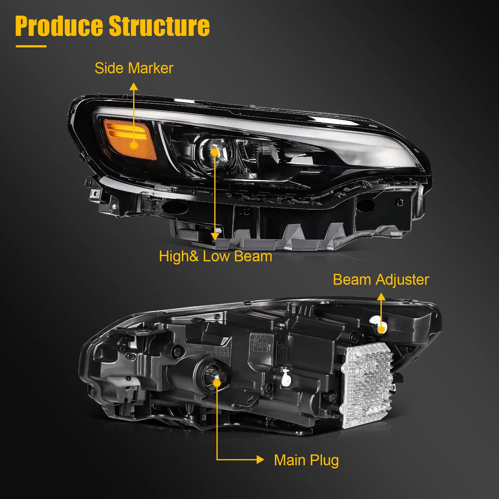 2X Full LED DRL Headlights for Jeep Cherokee (2019–2023)