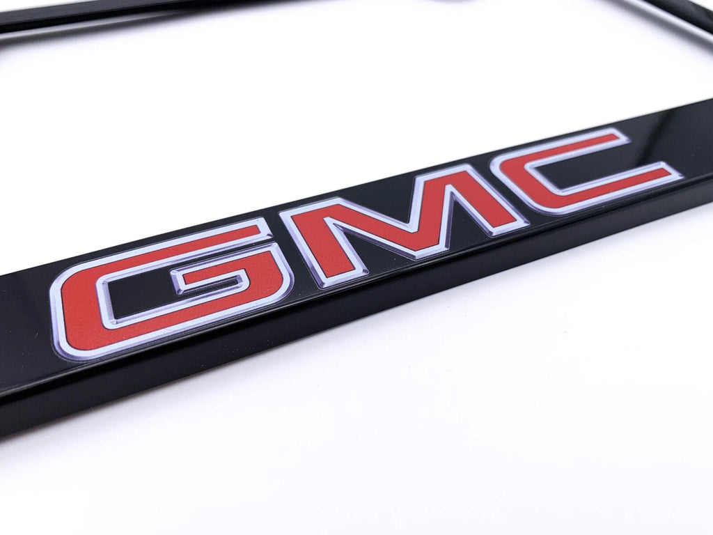 License Plate Frame Black Plastic with Red GMC Emblem for GMC Sierra (2014–2024)