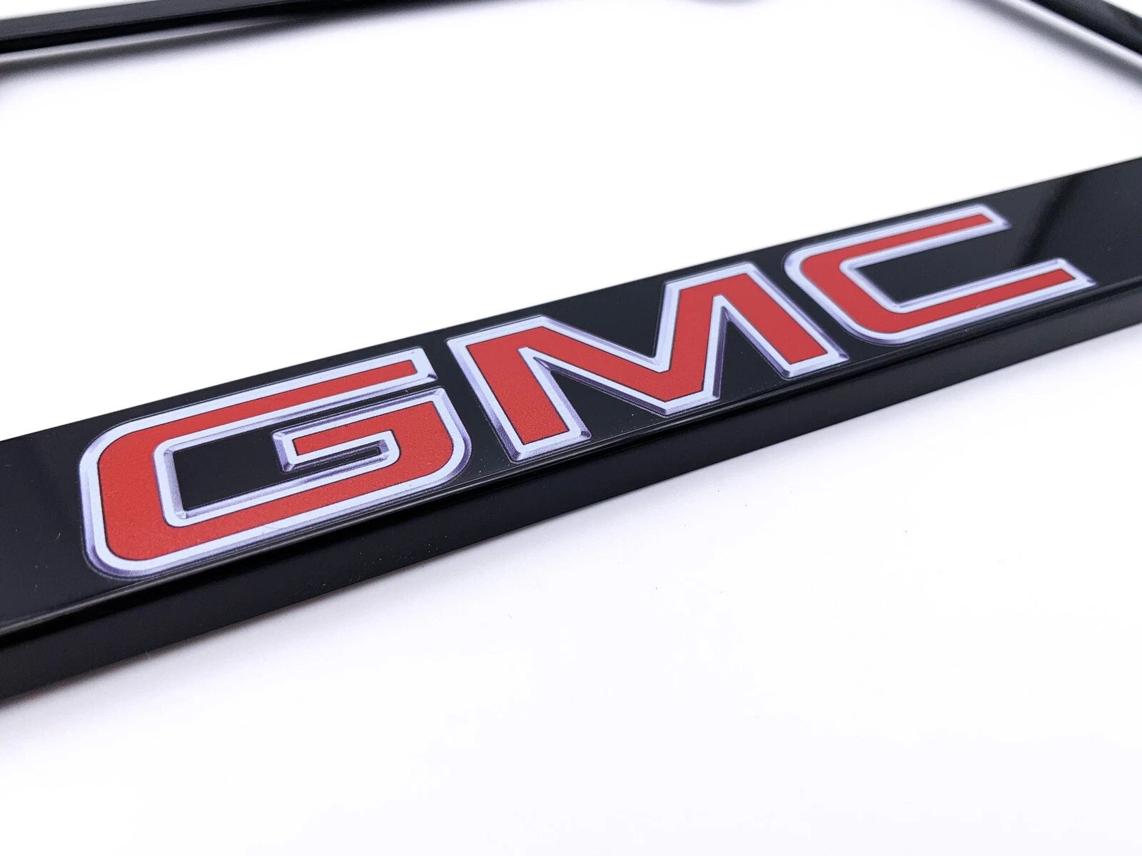 License Plate Frame Black Plastic with Red GMC Emblem for GMC Sierra (2014–2024)