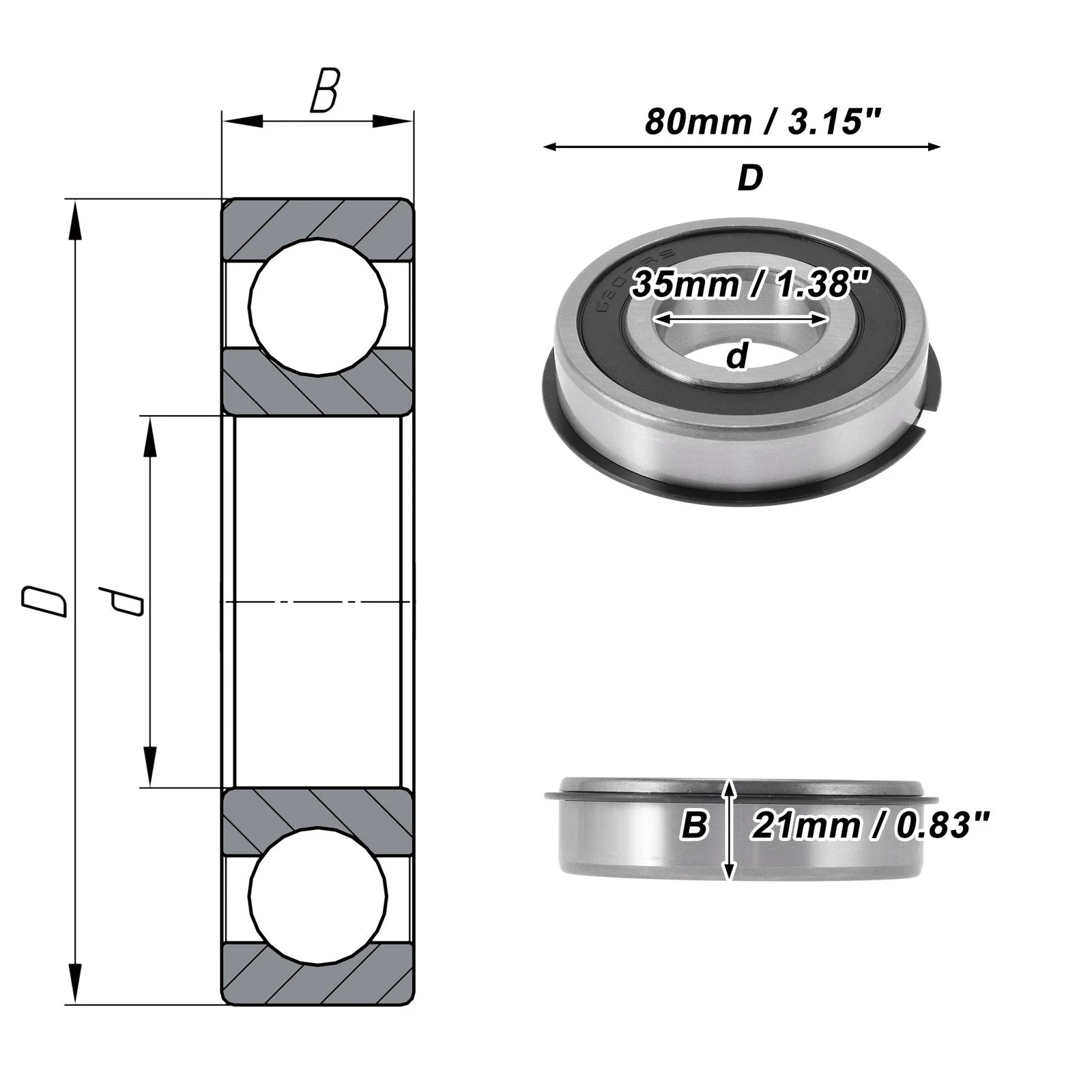Deep Groove Ball Bearings 6307NR2RS for Various Models (35x80x21mm)
