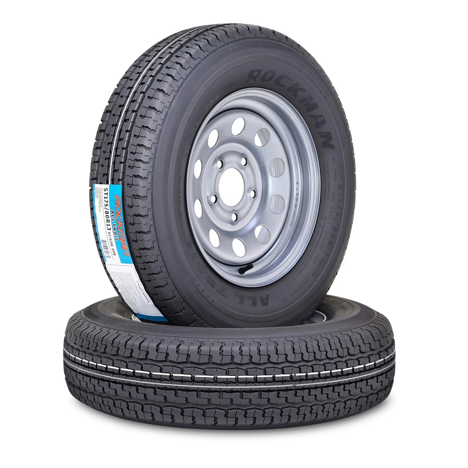 Set of 2 Trailer Tire Wheel ST175/80R13 8-Ply 5x4.5 PCD Silver Mod Rim