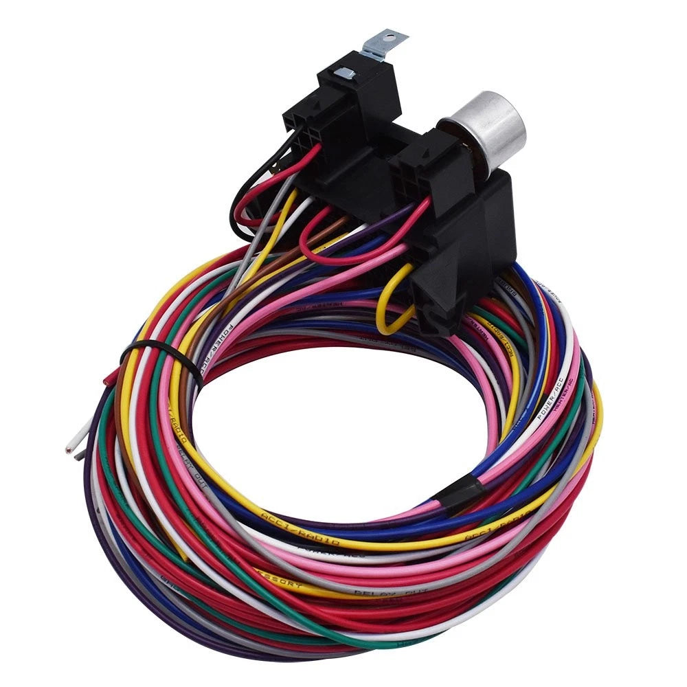 12 Circuit Universal Wire Harness for Street Hot Rat Muscle Car (14 Fuse, 12V)