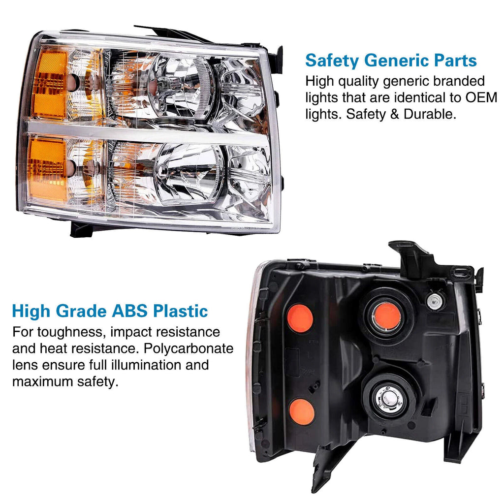 Set of 2 Chrome Housing Headlights for Chevy Silverado 1500 2500HD (2007–2013)