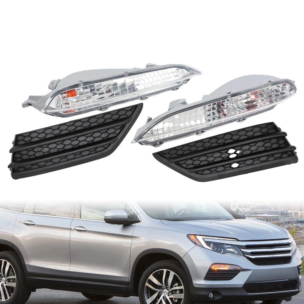 Bumper Fog Light Cover Bezel & Turn Signal Lamp Bulbs for Honda Pilot (2016–2018)
