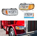 Pair LED Headlights with Dual Function Halo for Peterbilt 388 389 567 (2010–2016)