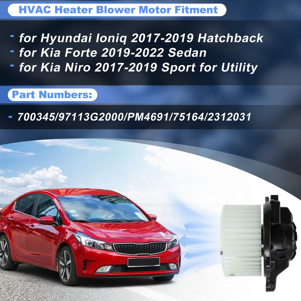 HVAC Heater Blower Motor Fan for Kia Niro, Hyundai Ioniq (2017–2019) 700345