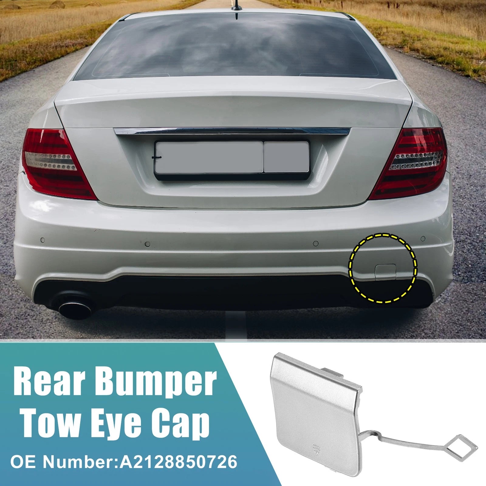 Rear Bumper Tow Hook Cap for Mercedes Benz E-Class (A2128850726) Silver Tone