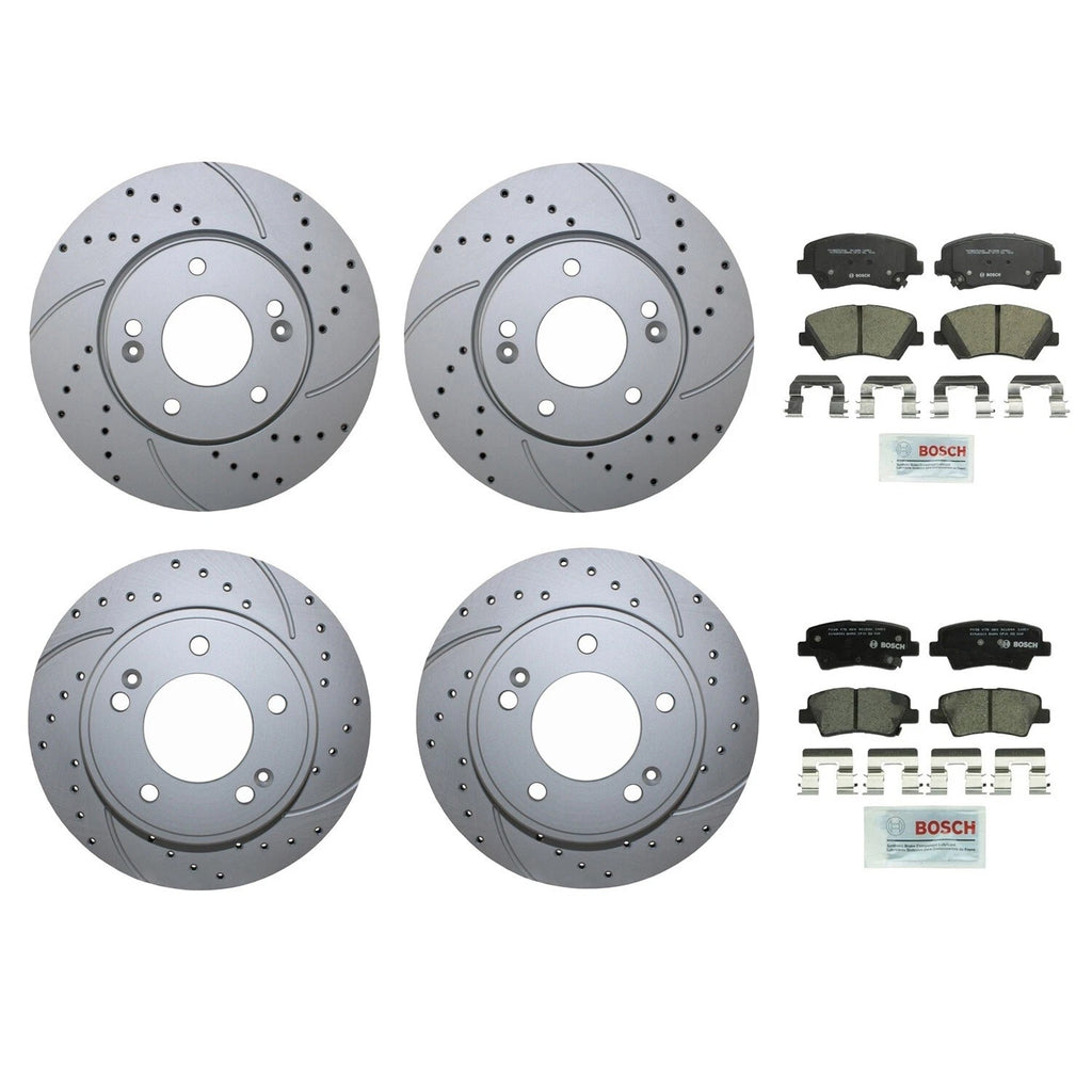 Front Rear Brake Kit Set of 4 Drilled Rotors Bosch Ceramic Pads for Hyundai Kia