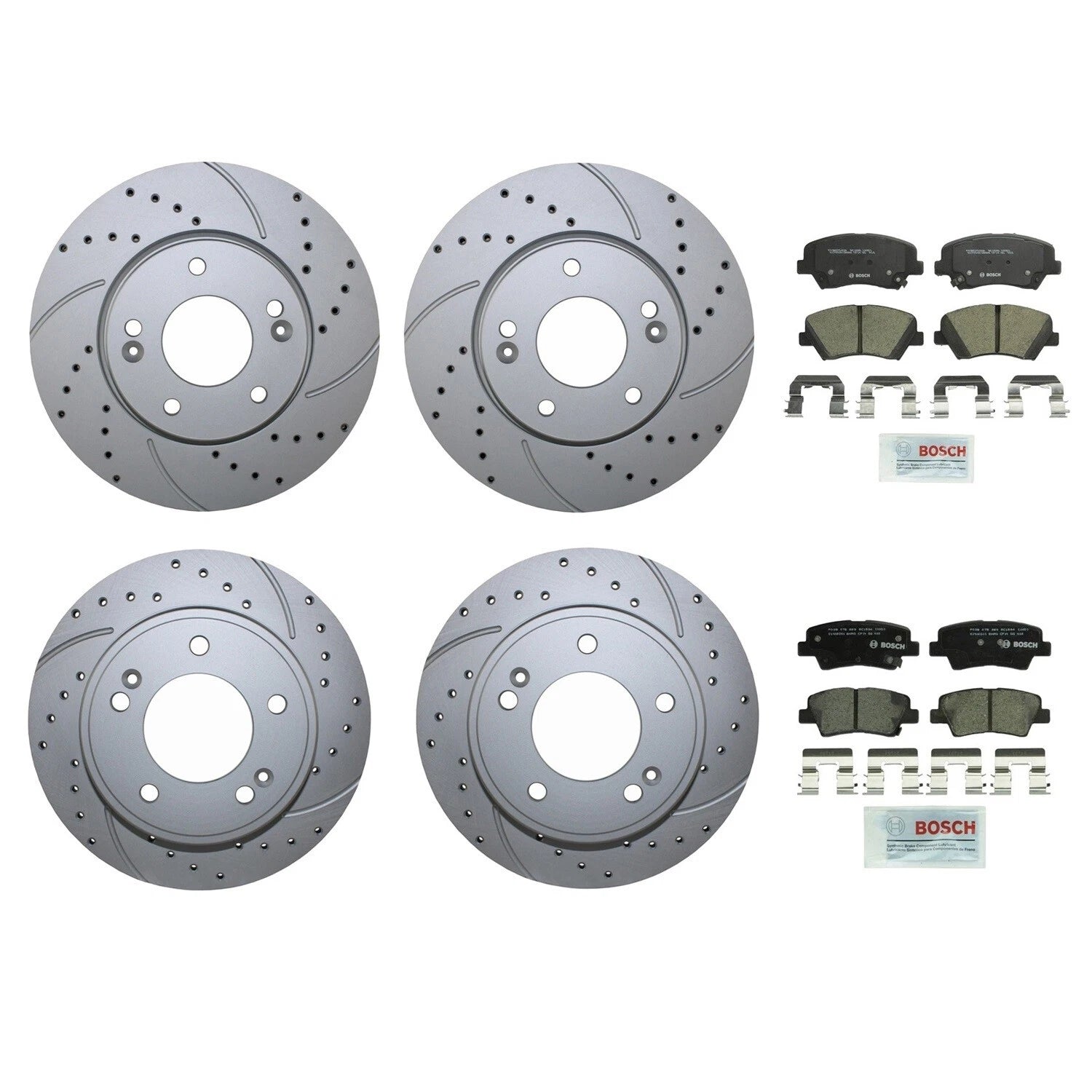 Front Rear Brake Kit Set of 4 Drilled Rotors Bosch Ceramic Pads for Hyundai Kia