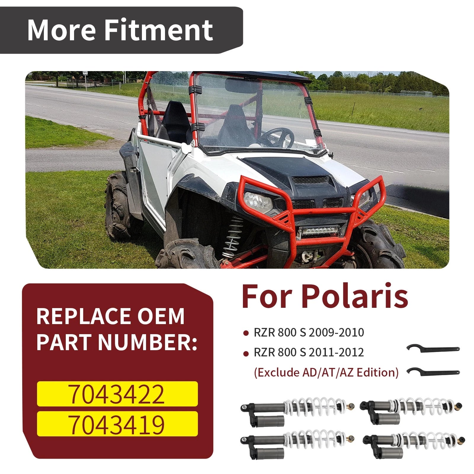 Front and Rear Shock Absorbers for Polaris RZR S 800 (2009-2012)
