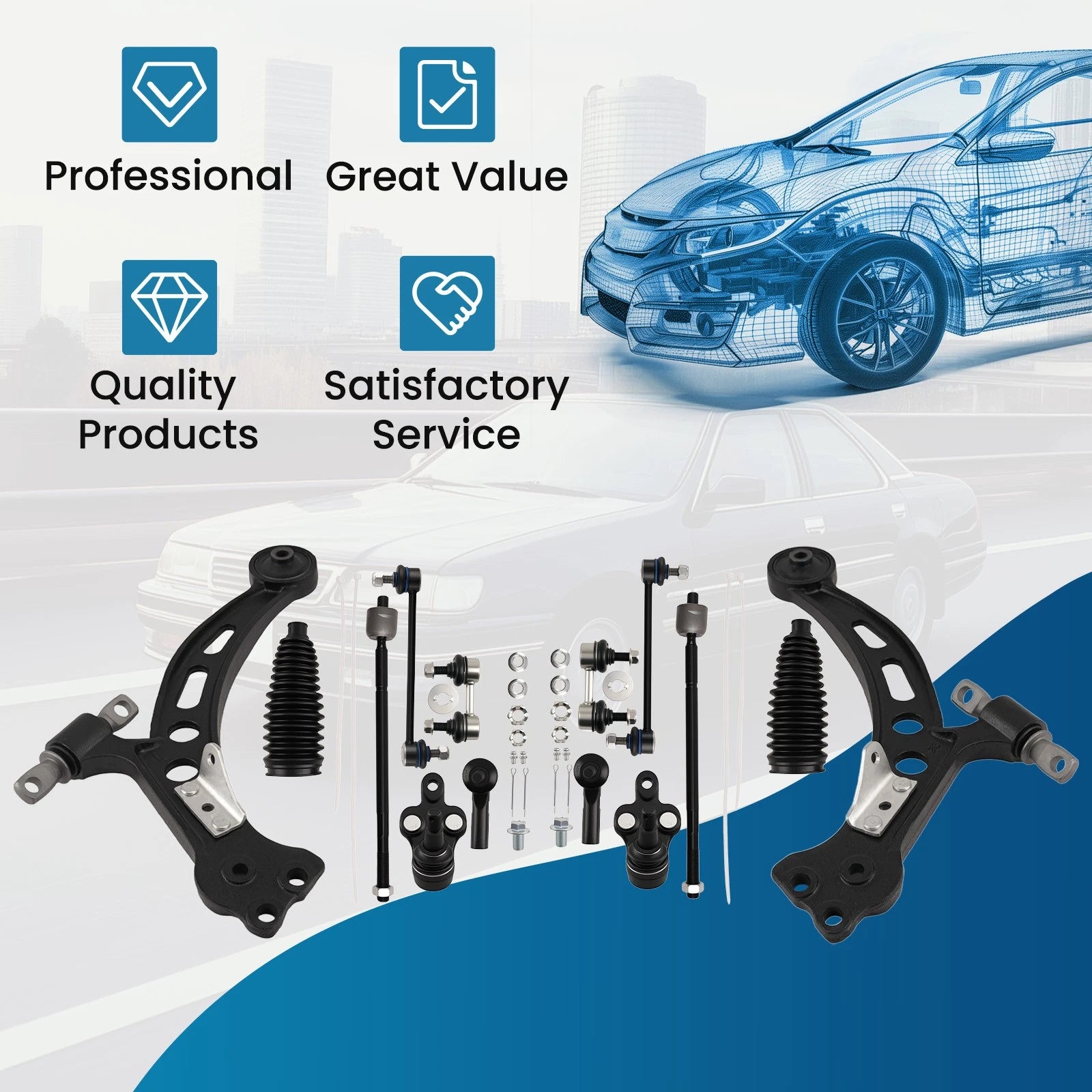 14pc Lower Front Control Arm Set for Lexus ES300, Toyota Camry, Avalon (1992–1996)