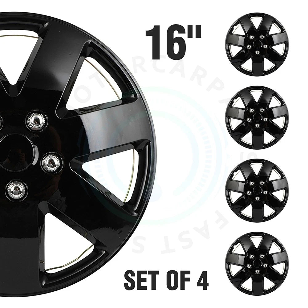 Set of 4 Black 16" Wheel Hub Caps for R16 Tire 5 Lug Wheels