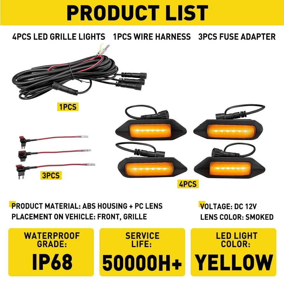 4X Amber Smoked LED Grille Lights for Toyota RAV4 (2019–2024) EPY