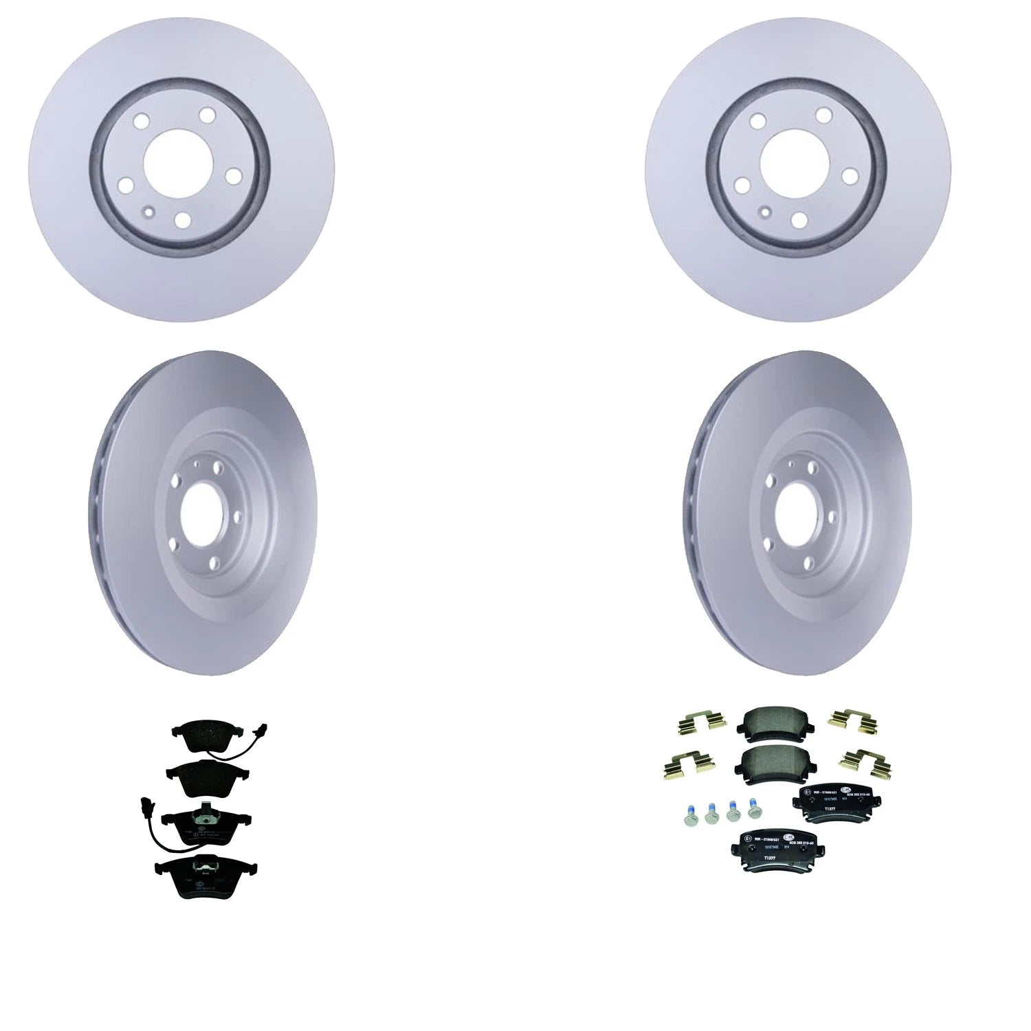 Set of 4 Hella Low-Met Disc Brake Pads & Rotors for Audi A6 A6 Quattro