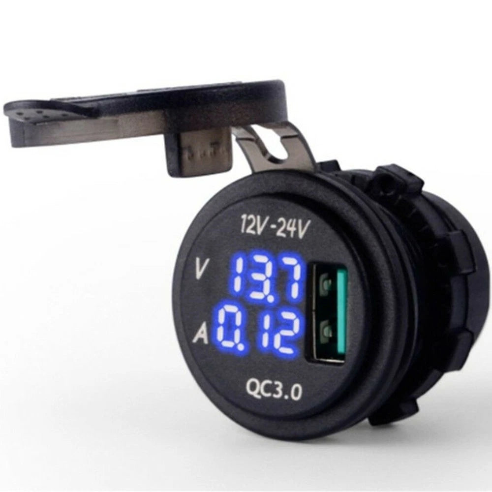 LED USB Volt Meter Socket for Motorcycle (Waterproof, Fast Charge)