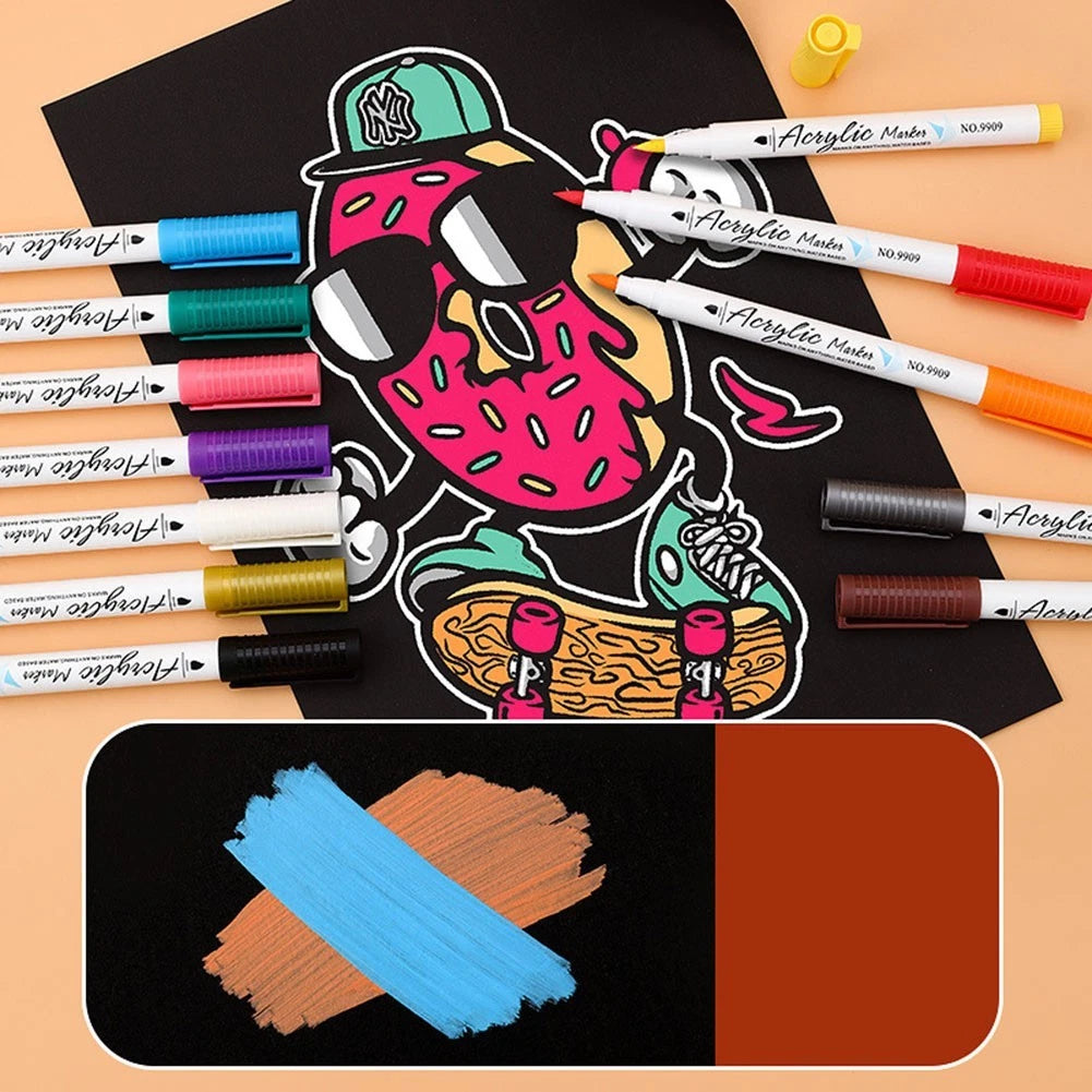 Set of 12 Colorful Acrylic Paint Pens for Multiple Uses