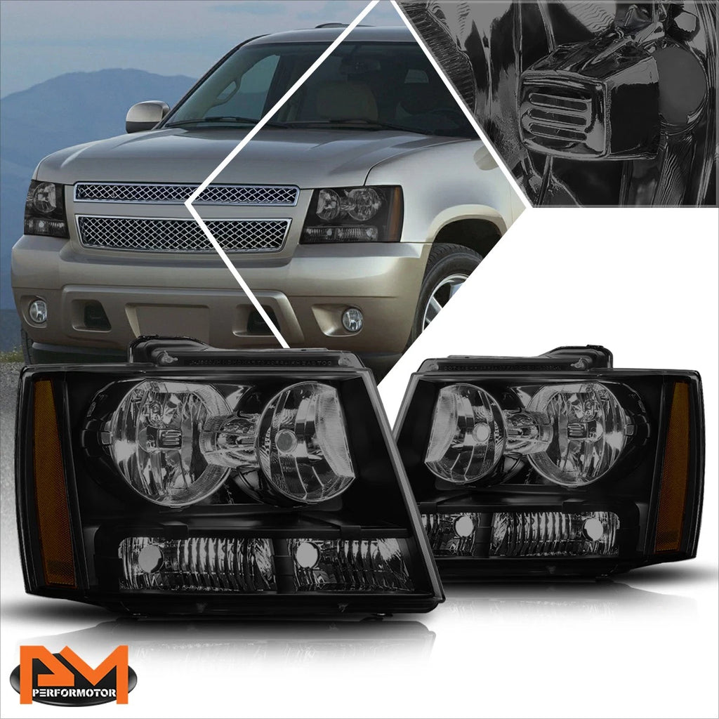 Headlight Lamps for Chevy Suburban/Avalanche (2007–2014) Tinted Housing Amber Corner