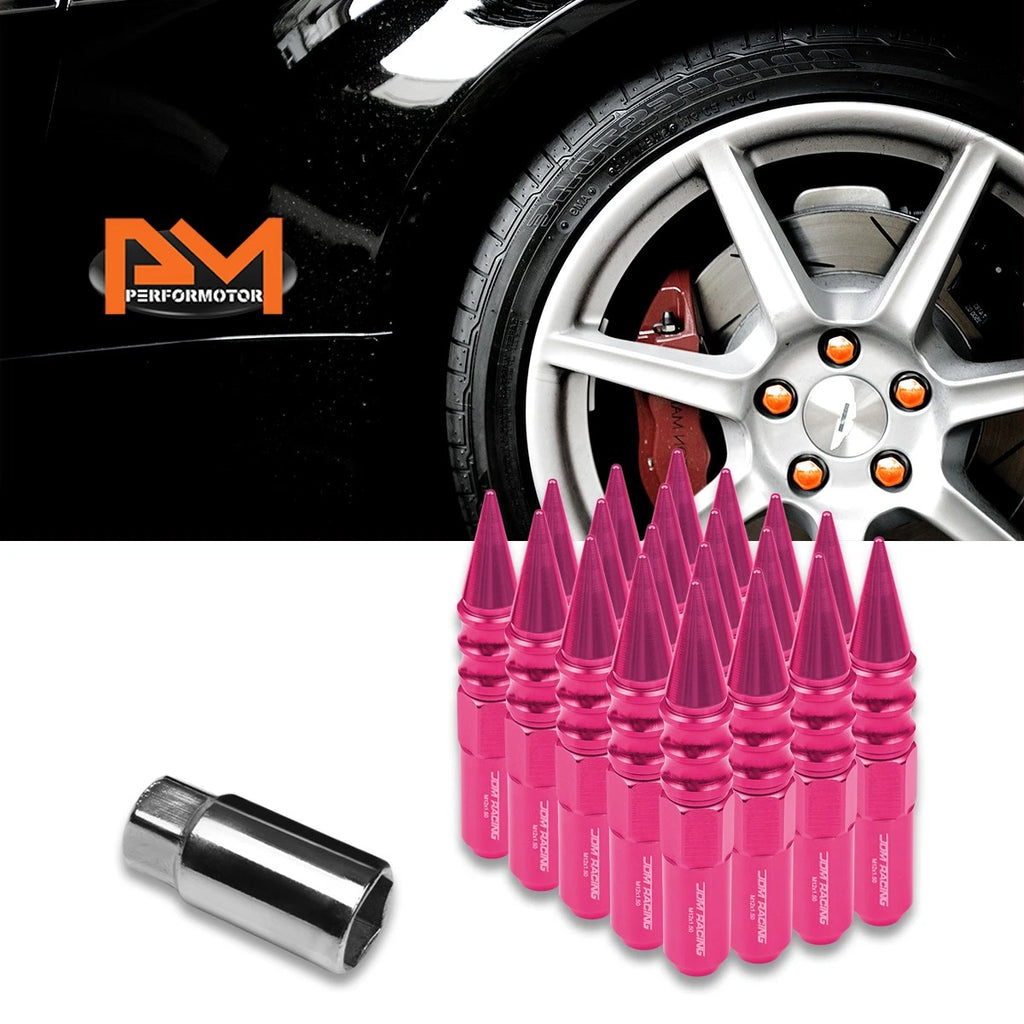 Set of 20 M12X1.5 Pink JDM Spiked Hex Wheel Lug Nuts + 20mm Extension