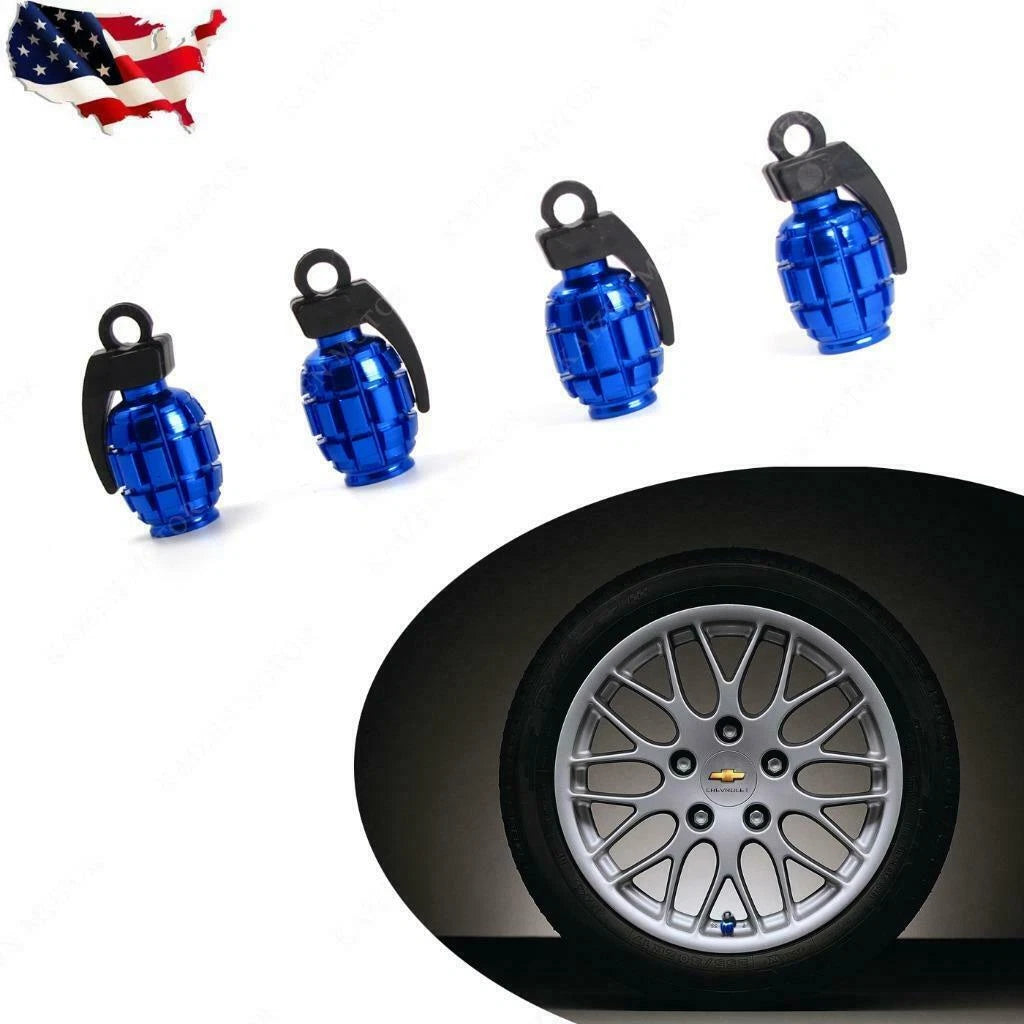 Blue Aluminum Bomb-Style Wheel Tire Valve Cap for Car (—)