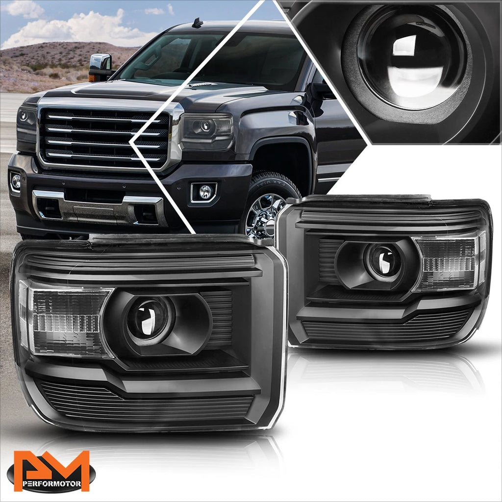 Projector Black Housing Headlight Set for GMC Sierra (2014–2019)
