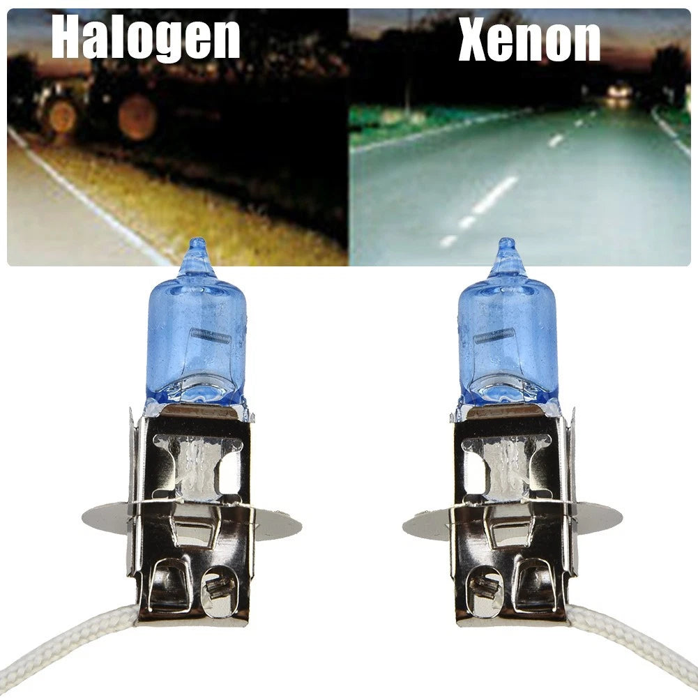 H3 Halogen Headlight Bulbs for Car (100W, Xenon White, 12V, Set of 2)